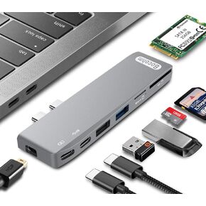 USB C Hub for MacBook Pro 2016/2017/2018, Bocohm Type C Thunderbolt 3 Adapter with 100W Power Delivery, 5K HD Mini DisplayPort, USB3.0, SD/MicroSD Card Reader, NGFF M.2 SATA III SSD 8 in 1