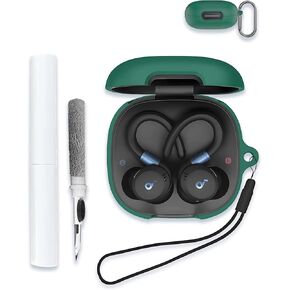 Case for Soundcore by anker Sport X20 Earbuds, Soft Silicone Protective Portable Scratch Shock Resistant Hard Shell with Cleaner Kit & Carabiner & Lanyard,Green