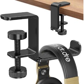 Headphone Hanger Holder Stand -Under Desk Headphone Hanger， Headset Hook Holder with Foldable，Space-Saving Aluminum Stand with Universal Fit for Gaming PC Accessories (Black-1PCS)
