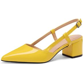 Women's Chunky Patent Leather Low Heel 1.5 Inch Ankle Strap Slingback Pointed Toe Pumps Business Work Dress Shoes