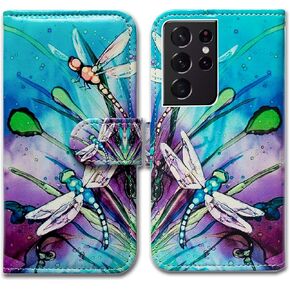 Bcov Galaxy S21 Ultra Case, Black Bird Green Leather Flip Phone Case Wallet Cover with Card Slot Holder Kickstand for Samsung Galaxy S21 Ultra