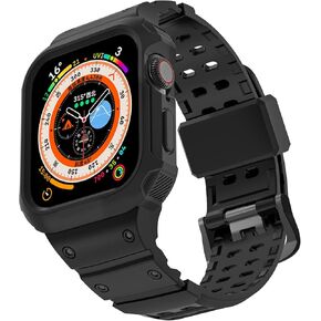 Band with Bumper Case Compatible for Apple Watch 45mm 44mm 42mm 41mm 40mm 38mm,Rugged Strap for iWatch Series 9 8 7 6 5 4 3 2 1 SE,Men Women Sport Protective Case Shockproof Wristband