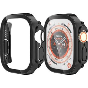 YMHML 2 Pack Case Compatible for Apple Watch Ultra 49mm Screen Protector, New Hard PC Cover Built-in Tempered Glass Film Military Protection Apple Watch Ultra Accessories, Black