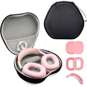 Case for Airpods Max Headphones, Hard Organizer Portable Carry Storage Bag, Travel Carrying Case with Silicone Case Cover, Waterproof Storage Bag for AirPods Max (Black Case+Black)