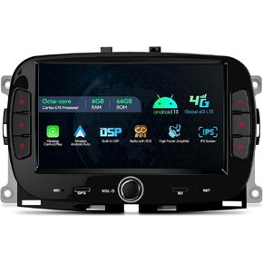 XTRONS Single Din Car Stereo for Fiat 500 2016-2020, Android 13 Octa Core 4GB RAM 64GB ROM Car Radio, 7" IPS Touch Screen GPS Navigation for Car Bluetooth Head Unit DSP Car Play Android Auto 4G LTE