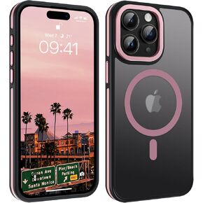 YINLAI Case for iPhone 15 Plus 6.7-Inch, iPhone 15 Plus Phone Case Magnetic [Compatible with Magsafe] Slim Translucent Matte Men Women Girls Shockproof Protective Back Cover, Black/Pink