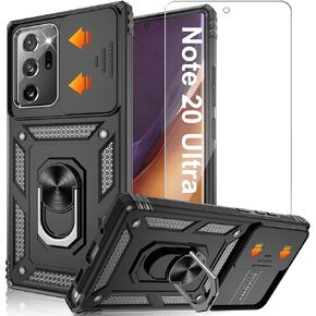 ATUMP for Samsung Galaxy Note 20 Ultra Case with HD Screen Protector, Build in 360° Rotating Ring Kickstand [Military Grade] Protective Case for Galaxy Note 20 Ultra, Black
