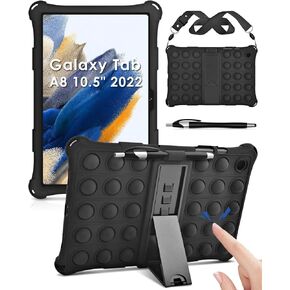 DETUOSI Silicone Case for Samsung Galaxy Tab A8 10.5 inch 2022 Release, Galaxy Tab A8 10.5 Protective Case with Strap & Stylus Pen, Lightweight Slim Cover for SM-X200/X205, Black