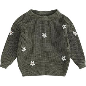 Baby Girl Toddler Knit Sweater Winter Clothes Cute Flower Crewneck Long Sleeve Pullover Newborn Infant Warm Tops