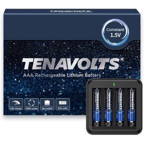 TENAVOLTS 1.5V AAA Lithium Rechargeable Battery, 1.8h Fast Charge, USB Charger, Constant Output at 1.5V, 1110 mWh, 4 Counts with Charger