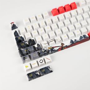 PBT Keycaps 108 Keys Red Wukong Anime Keycaps OEM Profile Custom Keycaps 5 Sides Dye Sub PBT Keycaps Set for 61/64/68/84/87/96/98 Cherry Mx Switches ANSI Layout Mechanical Keyboard Keycaps