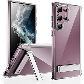 CEDO Kickstand Case for Samsung Galaxy S22 Ultra, 3-Way Mode Built-in Metal Stand Phone Case, Mil-Grade Shockproof Bumper, Transparent Acrylic & Slim Fit, Designed for Samsung S22 Ultra, Crystal Clear