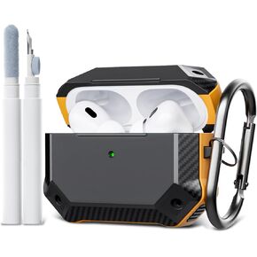 ORNARTO for AirPods Pro 2nd/1st Generation Case with Cleaner Kit (2023/2022/2019), Military Hard Shell Full Drop Protective for Airpods Pro Armor Case Cover with Keychain-Black
