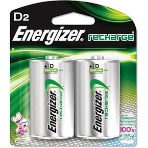 Energizer NH50BP2 NiMH Rechargeable Batteries, D, 2 Batteries/Pack