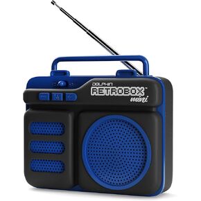 Dolphin Retrobox Mini RTX-10 - Bluetooth Speakers with FM Radio, USB Drive, Micro SD Card MP3 Player, 3.5mm Aux Jack - Rechargeable Music Device, Up to 12 Hours Play Time, 2" Full Range Woofer - Blue