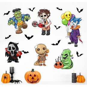 Mfault Happy Halloween Jack Skellington ملصقات الحائط الشارات، Night.tmare BEF.ore عيد الميلاد سالي جاك يا فانوس اليقطين ديكورات غرفة النوم، مضحك القط الأسود الخفافيش المنزل المطبخ غرفة المعيشة ديكور in Kuwait