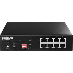Edimax Long Range 8 Port 10/100Mbps PoE+ Switch, Supports Long Range Upto 200M, Port-Base VLAN QoS Auto-detect PD, Total 130W (ES-1008P V2)