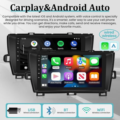 ستيريو سيارة Android لسيارة Toyota Prius 2010-2015 مع Apple Carplay اللاسلكي وAndroid Auto، راديو بشاشة لمس 2+32G 9 بوصة، DSP/واجهة مستخدم متعددة/GPS/WiFi + كاميرا احتياطية AHD in Saudi Arabia