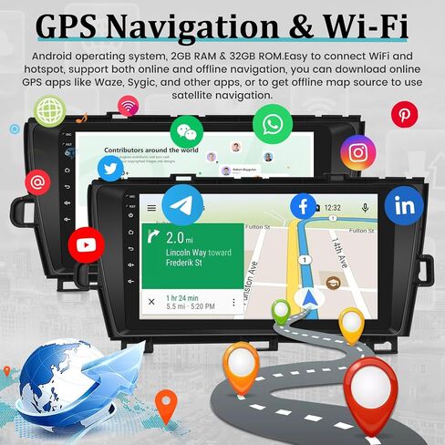 ستيريو سيارة Android لسيارة Toyota Prius 2010-2015 مع Apple Carplay اللاسلكي وAndroid Auto، راديو بشاشة لمس 2+32G 9 بوصة، DSP/واجهة مستخدم متعددة/GPS/WiFi + كاميرا احتياطية AHD in Saudi Arabia