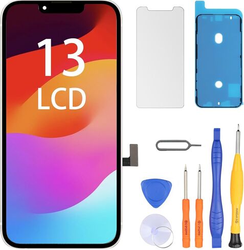 بديل شاشة LL TRADER لهاتف iPhone 13 مقاس 6.1 بوصة شاشة LCD Retina FHD محول رقمي لشاشة تعمل باللمس مع مجموعة أدوات إصلاح، وشريط مقاوم للماء، وواقي شاشة (قابل للبرمجة Truetone) in Kuwait