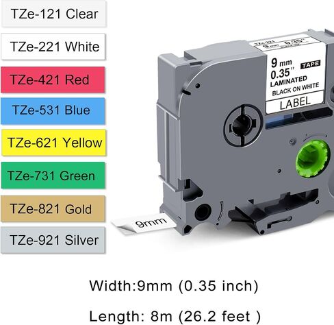Label Maker Tape Replacement for Brother TZe TZ Tape 9mm 0.35 Inch Laminated TZe121-921 P Touch Label Tape 9mm Work for Brother Label Maker PTD200 PTD210 PTH110 PTD220, 8 Pack in Saudi Arabia