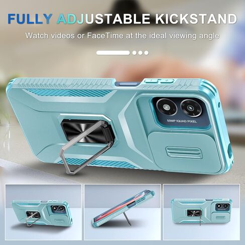 for Motorola Moto G Play 2024 Case with Tempered Glass Screen Protector and Camera Lens Cover,Rotated Ring Stable Kickstand,Heavy Duty Shockproof Protective Phone Cover-Mint Green in Saudi Arabia