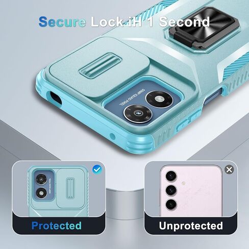 for Motorola Moto G Play 2024 Case with Tempered Glass Screen Protector and Camera Lens Cover,Rotated Ring Stable Kickstand,Heavy Duty Shockproof Protective Phone Cover-Mint Green in Saudi Arabia