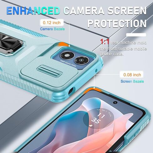 for Motorola Moto G Play 2024 Case with Tempered Glass Screen Protector and Camera Lens Cover,Rotated Ring Stable Kickstand,Heavy Duty Shockproof Protective Phone Cover-Mint Green in Saudi Arabia