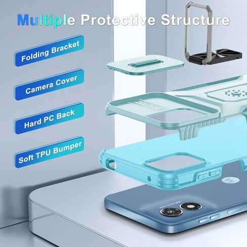 for Motorola Moto G Play 2024 Case with Tempered Glass Screen Protector and Camera Lens Cover,Rotated Ring Stable Kickstand,Heavy Duty Shockproof Protective Phone Cover-Mint Green in Saudi Arabia