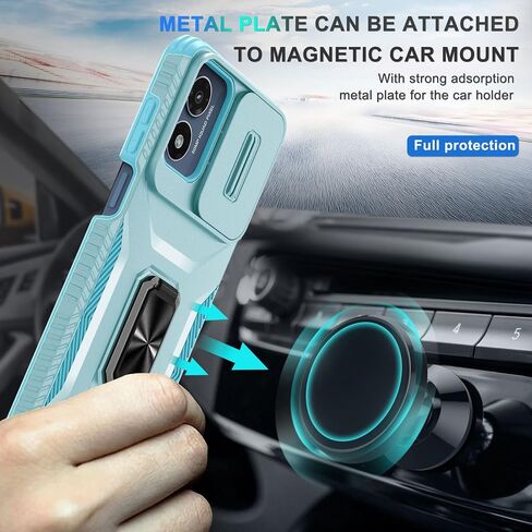 for Motorola Moto G Play 2024 Case with Tempered Glass Screen Protector and Camera Lens Cover,Rotated Ring Stable Kickstand,Heavy Duty Shockproof Protective Phone Cover-Mint Green in Saudi Arabia