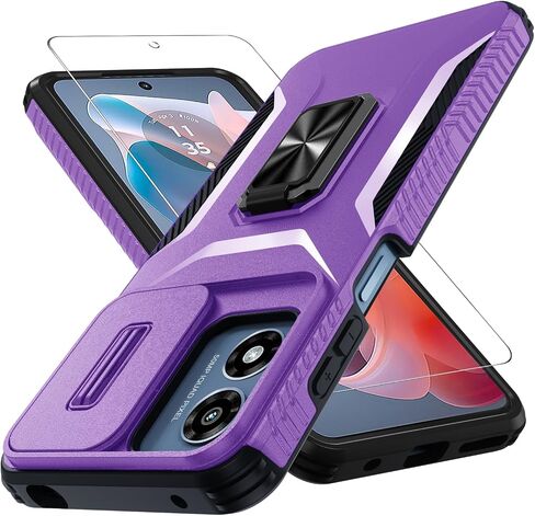 for Motorola Moto G Play 2024 Case with Tempered Glass Screen Protector and Camera Lens Cover,Rotated Ring Stable Kickstand,Heavy Duty Shockproof Protective Phone Cover-Mint Green in Saudi Arabia