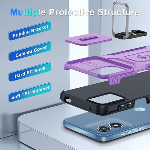 for Motorola Moto G Play 2024 Case with Tempered Glass Screen Protector and Camera Lens Cover,Rotated Ring Stable Kickstand,Heavy Duty Shockproof Protective Phone Cover-Mint Green in Saudi Arabia
