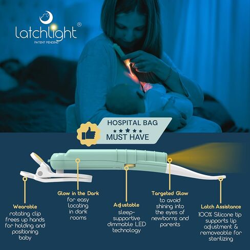 ضوء ليلي مناسب للنوم للرضاعة الطبيعية/الزجاجة. نصيحة فريدة لتحديد موضع شفاه الطفل من أجل تحسين الإمساك. لا غنى عنها في حفل استقبال المولود الجديد، والتسجيل، والحضانة، وحقيبة المستشفى للحمل. in Saudi Arabia