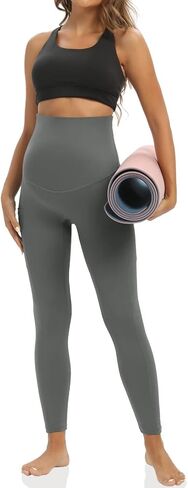 Everyday Maternity Leggings Over The Belly with Pockets, Stretchy Pregnancy Yoga Pants, Comfy Activewear in Saudi Arabia