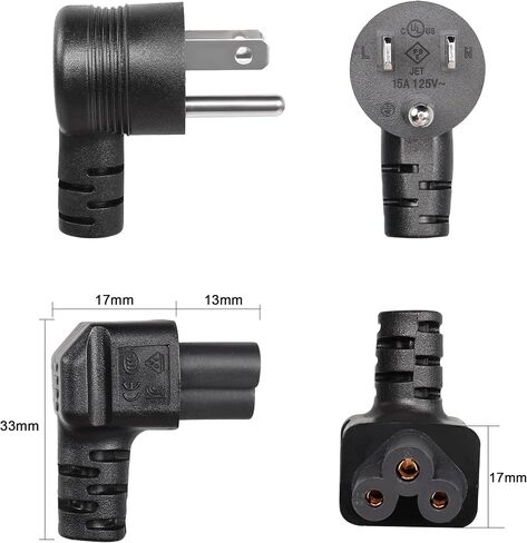 GELRHONR 90 Degrees 3 Prong AC to IEC320 C5 Power Cord,10A 125V Down Angle NEMA 5-15P to 3-Slot Mickey Mouse Universal Power Cable for Notebook Computers, TV, Monitors-4.9Ft (Black-C5) in Saudi Arabia