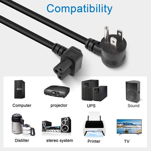 GELRHONR 90 Degrees 3 Prong AC to IEC320 C5 Power Cord,10A 125V Down Angle NEMA 5-15P to 3-Slot Mickey Mouse Universal Power Cable for Notebook Computers, TV, Monitors-4.9Ft (Black-C5) in Saudi Arabia