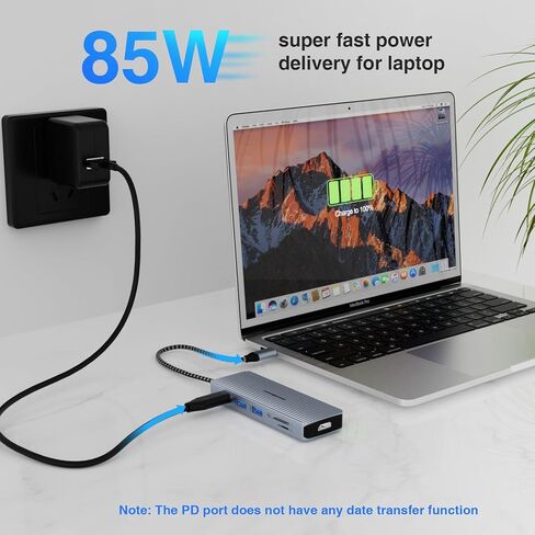 موزع USB C، موزع TOTU صغير الحجم 10 في 1 USB-C يوفر مرئيات HDMI مذهلة بدقة 4K، ومنافذ USB 3.0 مزدوجة لنقل الملفات بسرعة تصل إلى 5 جيجابت في الثانية، وقارئ بطاقات SD/TF، ​​وشحن USB-C PD موثوق in Kuwait