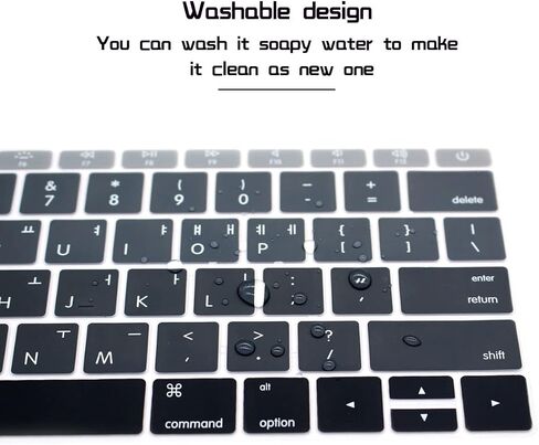 HRH Korean Language Silicone Keyboard Cover Skin for MacBook Pro 13" A1708 A1988 No Touch Bar (2018 2017 2016)&for MacBook 12" A1534 with Retina Display(2015)&A1931(2018) USA Keyboard Protector-Black in Saudi Arabia
