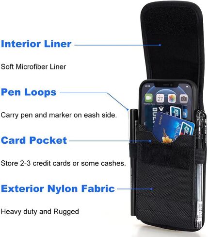 Nylon Cell Phone Holster for Samsung Galaxy S24+ S23 Plus S22+ S21+ S21 FE S23 FE S10+ A34 A54 A53 A52 A33 Note 20 5G, iPhone 15 Pro Max 14 13 12 11 Pro Max, OnePlus N20, Belt Clip Case Pouch Holder in Saudi Arabia