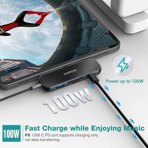 6 Ports iPad Pro Hub, USB C Adapter 2021 2020 12.9/11'', 4K HDMI, USB 3.0 Port, SD/TF Card Reader, 100W PD Fast Charging, Headphone Jack, iPad Air 5/4 Dongle in Saudi Arabia