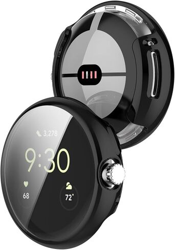 (2 Pack) T Tersely Protective Case Cover for Google Pixel Watch 2/1, Soft TPU Ultra-Slim Scratch Resistant Bumper Protective Cover for Google Pixel Watch Accessories (Black+Black) in Saudi Arabia