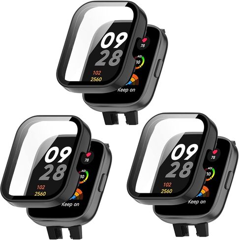 FitTurn Compatible with Xiaomi MI Redmi Watch 3/lite 3 Screen Protector Cases Replacement PC Slim Case Cover 3D Full Coverage Tempered Glass Screen Protector for Redmi Watch 3 (Black*3) in Saudi Arabia