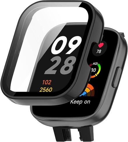 FitTurn Compatible with Xiaomi MI Redmi Watch 3/lite 3 Screen Protector Cases Replacement PC Slim Case Cover 3D Full Coverage Tempered Glass Screen Protector for Redmi Watch 3 (Black*3) in Saudi Arabia