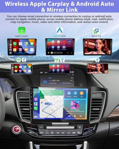 Podofo Carplay Android Auto[2+64G] ستيريو سيارة لهوندا أكورد 2.4 لتر 2016، جهاز استقبال راديو السيارة بشاشة لمس 10.1 بوصة مع بلوتوث/نظام تحديد المواقع/وصلة مرآة/SWC/WiFi+MIC+كاميرا احتياطية AHD in Saudi Arabia