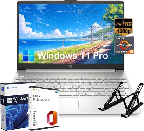 HP Newest Laptop Everyday Notebook - with Microsoft Office Lifetime License, 15.6" FHD IPS Display, AMD Ryzen 5 5500U 6-core (Beats i5-1135G7), 32GB RAM, 1TB SSD, Wi-Fi, Bluetooth, Windows 11 Pro in Saudi Arabia