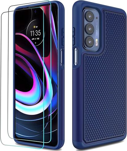 NTZW for Motorola Edge 2021 / Motorola Edge 5G UW Case: Heavy Duty Shockproof Protective Phone Case - Anti-slip Textured Hard Cover + Soft Silicone Rubber Bumper, Military Armor Case - Black in Saudi Arabia
