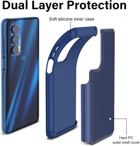 NTZW for Motorola Edge 2021 / Motorola Edge 5G UW Case: Heavy Duty Shockproof Protective Phone Case - Anti-slip Textured Hard Cover + Soft Silicone Rubber Bumper, Military Armor Case - Black in Saudi Arabia