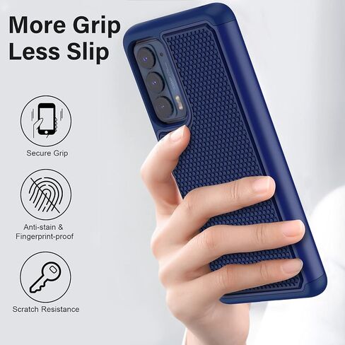 NTZW for Motorola Edge 2021 / Motorola Edge 5G UW Case: Heavy Duty Shockproof Protective Phone Case - Anti-slip Textured Hard Cover + Soft Silicone Rubber Bumper, Military Armor Case - Black in Saudi Arabia