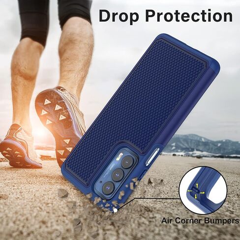 NTZW for Motorola Edge 2021 / Motorola Edge 5G UW Case: Heavy Duty Shockproof Protective Phone Case - Anti-slip Textured Hard Cover + Soft Silicone Rubber Bumper, Military Armor Case - Black in Saudi Arabia