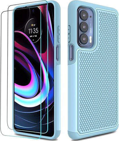 NTZW for Motorola Edge 2021 / Motorola Edge 5G UW Case: Heavy Duty Shockproof Protective Phone Case - Anti-slip Textured Hard Cover + Soft Silicone Rubber Bumper, Military Armor Case - Black in Saudi Arabia
